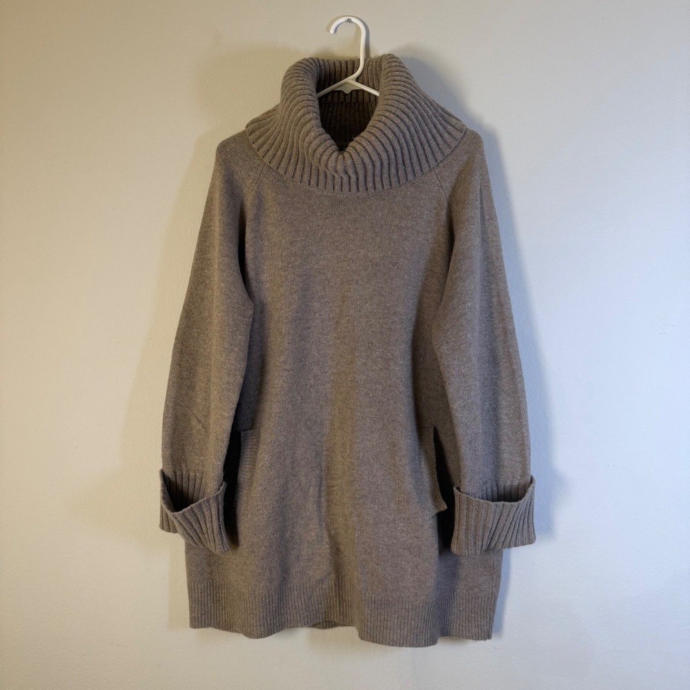 Gap Womens Lambswool Blend Cowl Neck Tunic Sweater‎ Taupe Brown Large Pockets